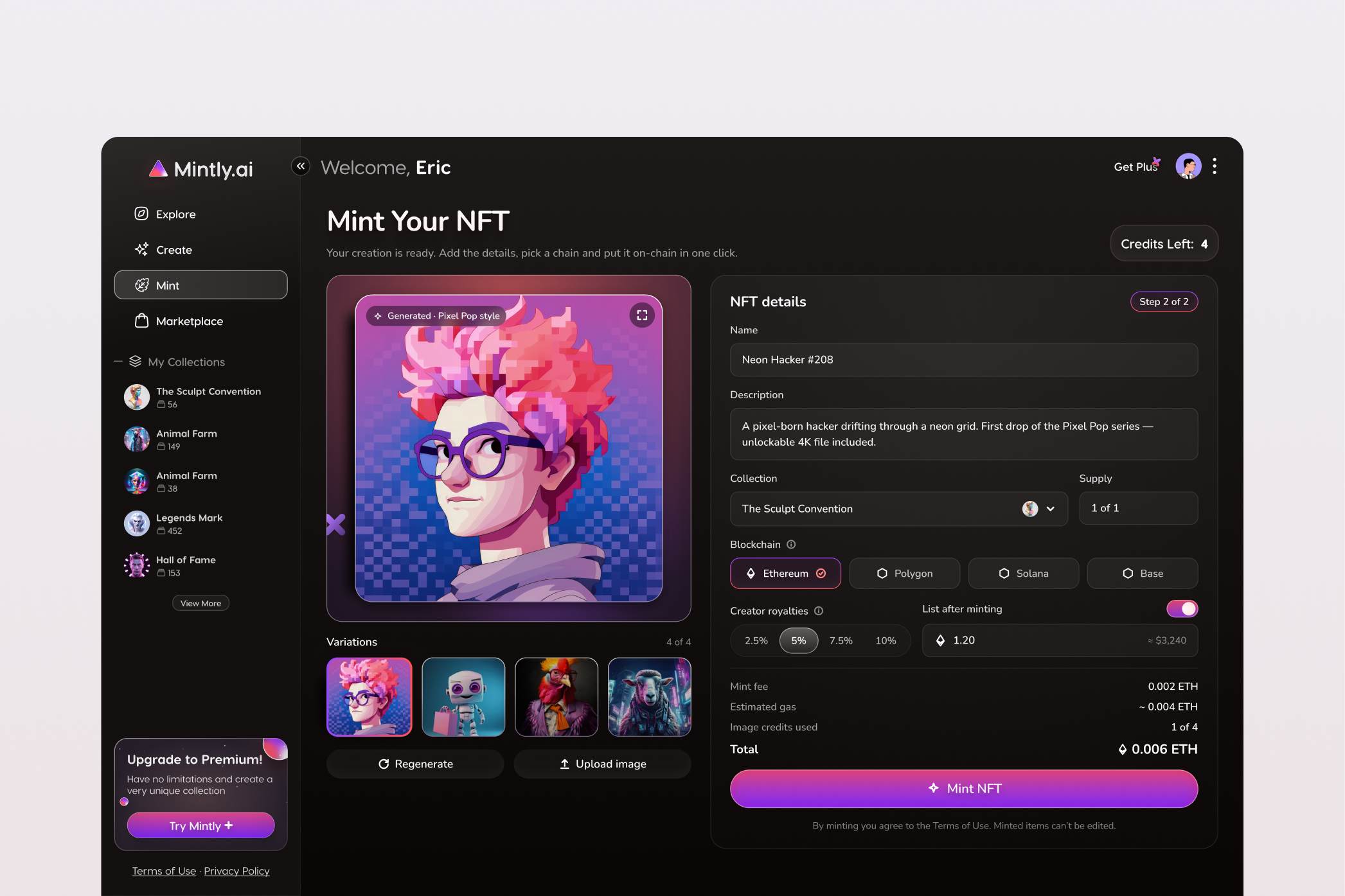 Mintly AI — interface detail